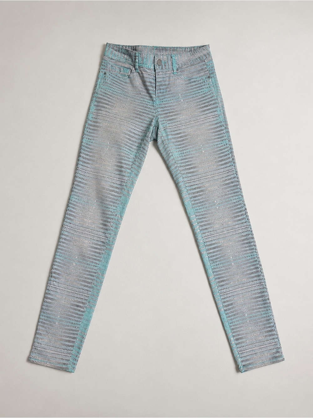 Armani Exchange 12" Rise Turquoise & Grey Patterned Skinny Jeans Size 4